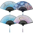 thumbnail image 1 of Hengguang 4Pcs Handheld Folding Fan, Line Dancing Fans, Oriental Folding Fan for Ladies, Floral Pattern Hand Held Fans Silk Fans with Tassel, Hollowed Hand Holding Fans for Women, 1 of 7