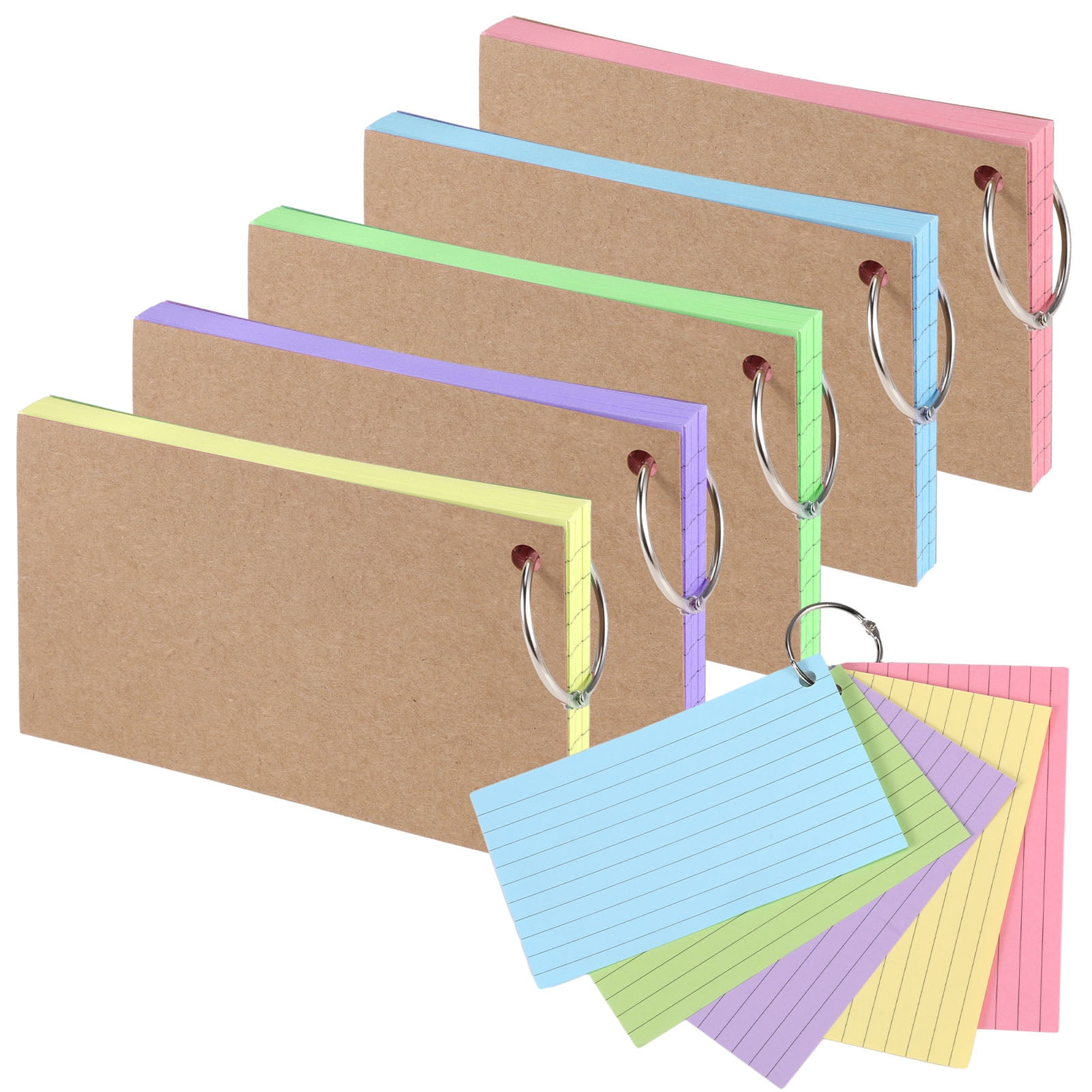 Hengguang 500PCS Colored Index Cards, 3x5 Inches Sticky Notes, Flash Cards with Ring, Lined on Both Side Notecards Ruled Study Card Flashcards Heavy Note Cards for Studying, Learning, School, College