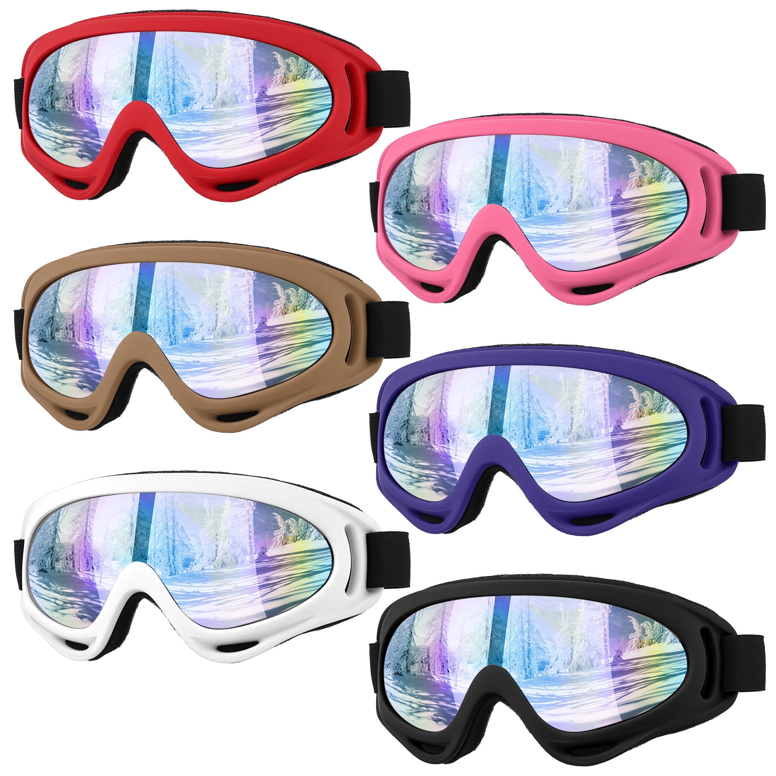 Hengguang 6 Pack Ski Goggles for Men Women, Motorcycle Goggles in 6 Colors, Snowboard Snow Goggles for Adult Youth, Multi-Purpose Goggles for Snowboarding Mountaineering Bungee Jumping