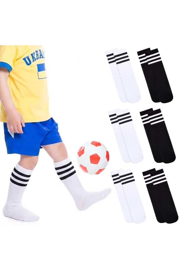 6 Pairs Kids Soccer Socks, Kids Breathable Baseball Socks for Boys & Girls, Youth Sports Socks for Running, Training, Rugby, Hockey