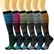 Hengguang 6 Pairs L/XL Size of Compression Socks for Men and Women, Colourful Knee HighCompression Socks, Support Stockings for Running, Sports, Flight, Travel, Cycling