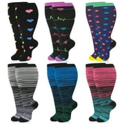 Hengguang 6 Pairs Plus Size Compression Socks for Women Men, Extra Wide Calf 20-30 mmhg 14.8 inches High Compression Stockings for Circulation Swelling Support, 2XL