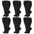thumbnail image 1 of Hengguang 6 Pairs Plus Size Compression Socks for Women Men, Extra Wide Calf 20-30 mmHg 14.8 Inches, Solid Black Swelling Comfort Socks, 1 of 8