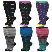 HENGGUANG 6 Pairs Plus Size Compression Socks for Women Men, Extra Wide Calf 20-30 mmHg 14.8 Inches, Swelling Comfort Socks