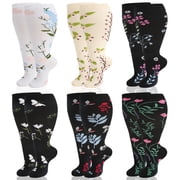 Hengguang 6 Pairs Plus Size Compression Socks for Women Men, Extra Wide Calf High Compression Socks 20-30 mmhg 14.8 inches Leg Compression Sleeves for Circulation Swelling Support, 3XL