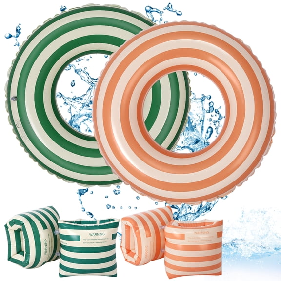 Hengguang 2 Pcs Pool Floats Toy for Kids Age 5-10, Inflatable Pool Swimming Ring Tubes Toys with Arm Floaties, Simple Stripes Cute Beach Inflatable Floaties Water Toys for Pool Beach Party