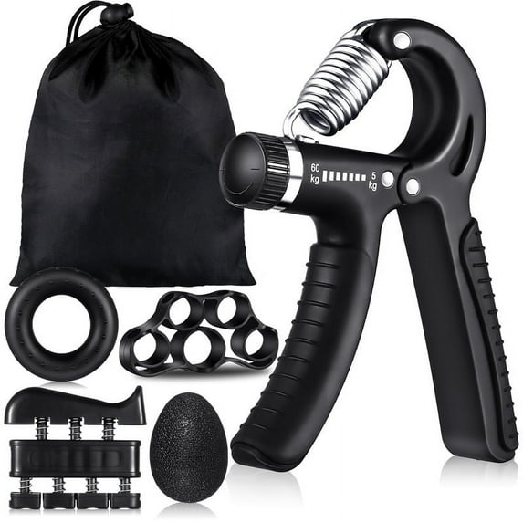 Hengguang 6Pcs Hand Grip Strengthener Kit, Hand Strength Exerciser, Adjustable Resistance 22 to 132lbs Hand Gripper,Finger Exerciser,Finger Stretcher,Grip Ring & Stress Relief Grip Ball(Black)