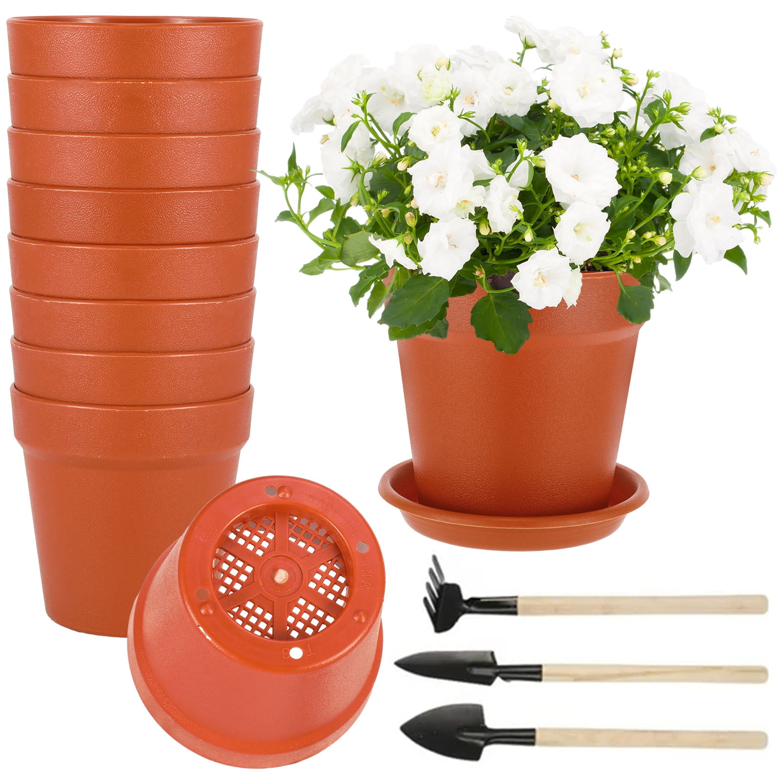 Hengguang 8Pcs Plastic Plant Pots with Saucer and Drainage Holes, 3.6 inches Thickened Plant