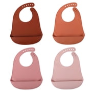 Hengguang Baby Boy and Girl Silicone Waterproof Bib with Food Catcher Pocket, 4 Piece