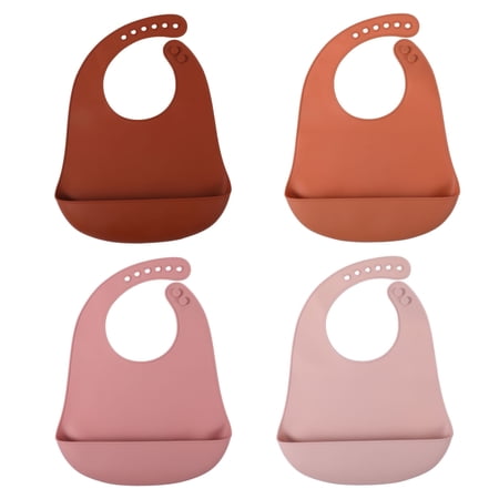 Hengguang Baby Boy and Girl Silicone Waterproof Bib with Food Catcher Pocket, 4 Piece