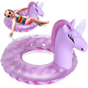 Hengguang Inflatable Pool Float Kids, Unicorn Swimming Ring with Glitters, Summer Outdoor Water Lounge Swim Tube Rings, Fun Beach Floaties Swim Floaty Pool Toys for Girls Boys 2-8 Years Old