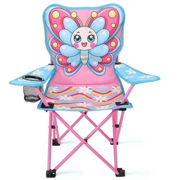 Hengguang Kids Camping Chair, Beach Folding Chair with Safety Lock for Boys Girls Toddler with Cup Holder & Carry Case- Tailgate, Travel, Lawn- for Indoor & Outdoor(Butterfly)