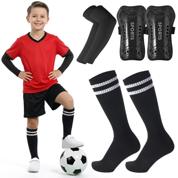 Hengguang Kids Soccer Shin Guards and Socks with Arm Sleeves for Toddler Youth Age 8-12 Football Protection Defender Gear