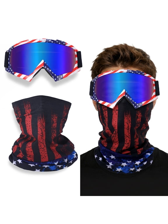 Motorcycle Helmet Goggles with Neck Gaiter, Dirt Bike ATV Motocross Riding Glasses, Windproof UV Protection Ski Off-Road Sunglasses