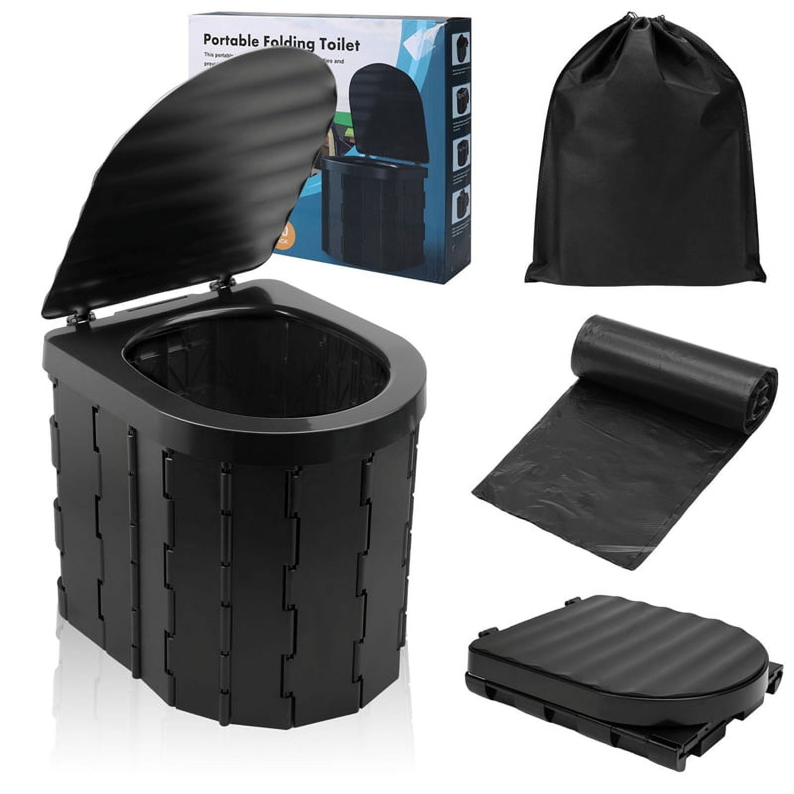 Hengguang Portable Camping Toilet, Outdoor Emergency Folding Toilet with Cover Adult Portable Potty Travel Toilet for Hiking, RV Trips, Road Trips, Beaches, Traffic Jams, Travel, Outdoors(Black)