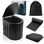 Hengguang Portable Camping Toilet, Outdoor Emergency Folding Toilet with Cover Adult Portable Potty Travel Toilet for Hiking, RV Trips, Road Trips, Beaches, Traffic Jams, Travel, Outdoors(Black)