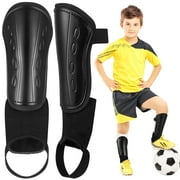 Hengguang Soccer Shin Guards Kids, Non-Slip Shin Guards with Ankle Protection, Light Weight Adjustable Straps Shin Pads, for 5-15Y Junior Youth Boys Girls(Black-M)