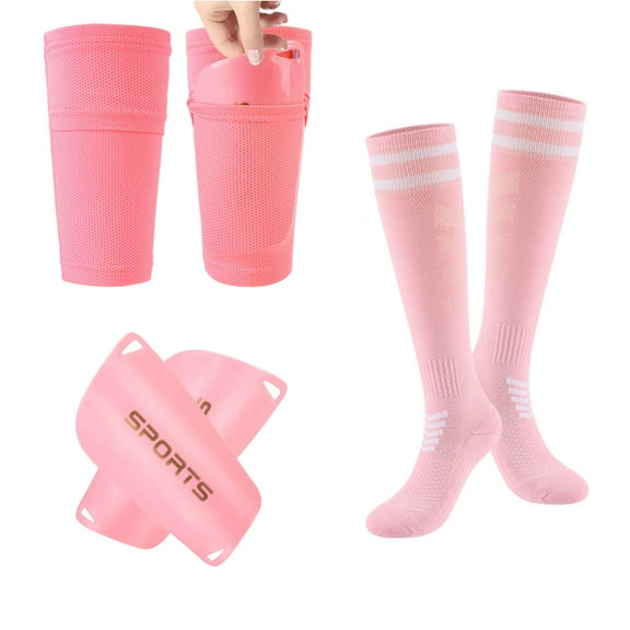 Hengguang 3 Pcs Girls Soccer Shin Guards and Socks Set, Included Shin Sleeves and Long Soccer Socks, Kid Shin Guard and Socks with EVA Cushion Protection Reduce Shocks and Injuries, 6-10 Years