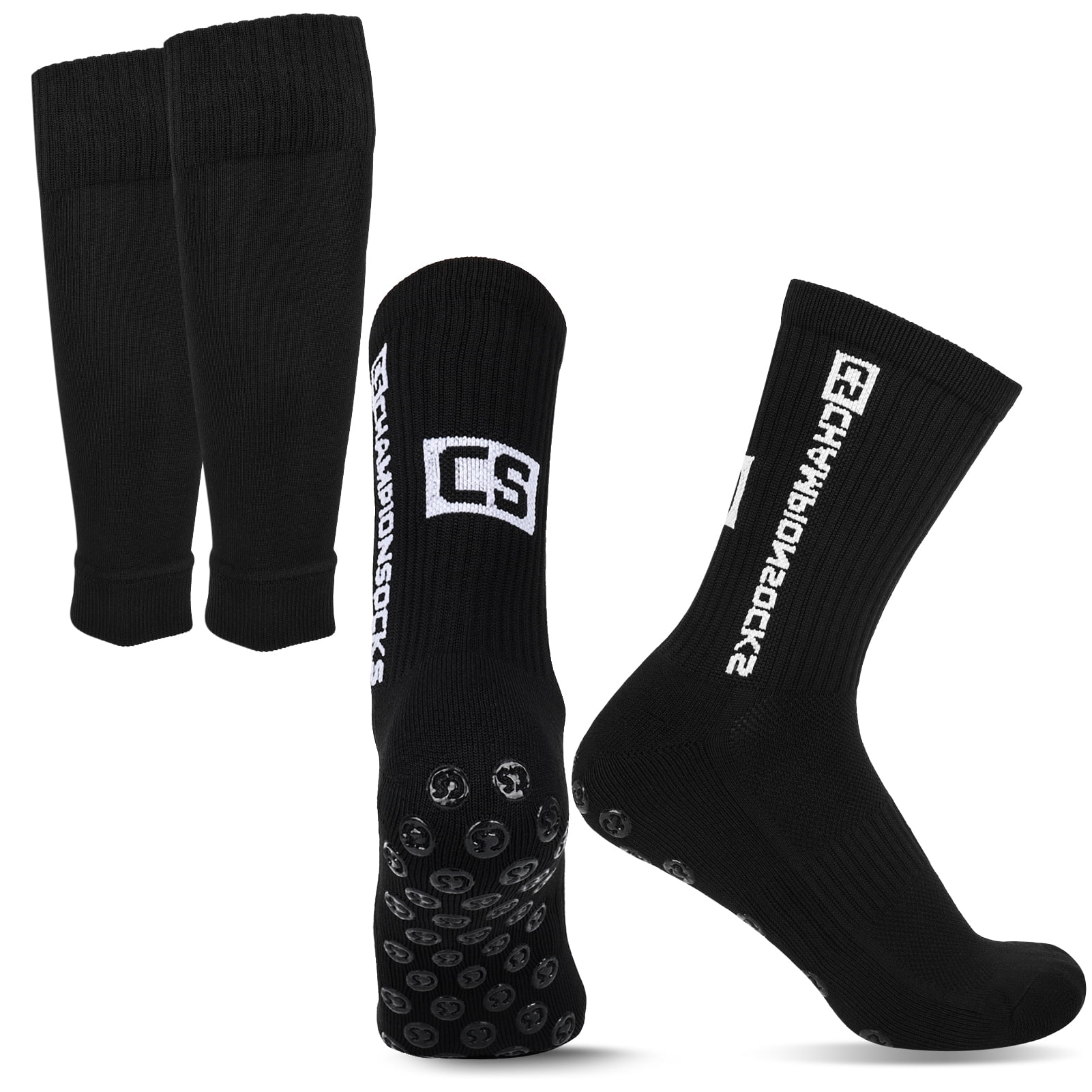 Hengguang Soccer Sleeve Socks Set, White Black Soccer Non Skid Ball