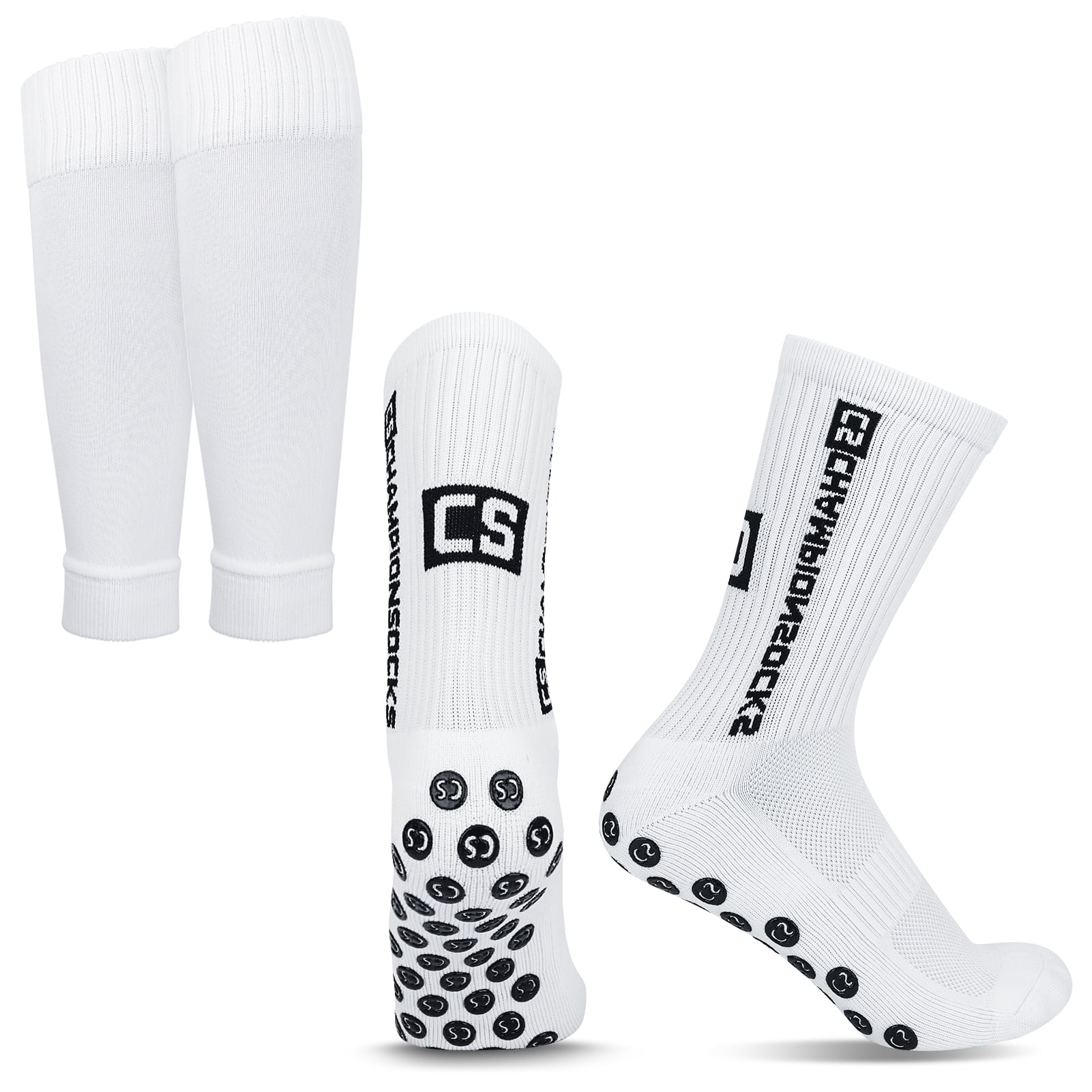 Hengguang Soccer Sleeve Socks Set, White Black Soccer Non Skid Ball