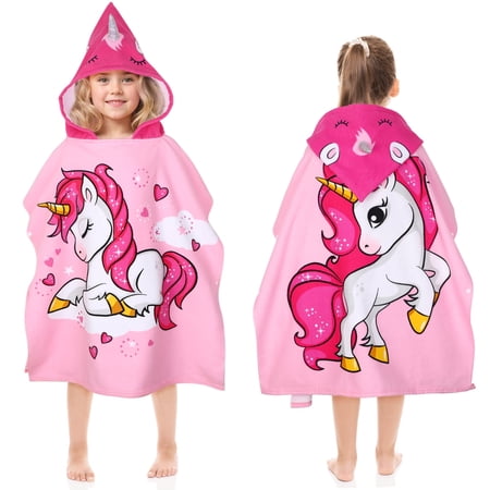 Hengguang Unicorn Hooded Towel for Kids, Hooded Beach Towel Swimming Bath Poncho Ultra Soft and Absorbent Bathrobe for Girls Boys Children Toddler 2-8 Years Old