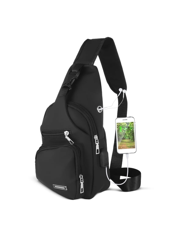 Waterproof Sling Bag Crossbody Backpack for Men Women, Sling Backpack Hiking Daypack with USB Charging Port, Multipurpose Cross Body Chest Bag for Hiking Walking Travel