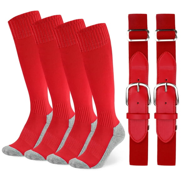 Hengguang Youth Baseball Socks & Belt Combo Set -2 Pack Elastic Waist Belt & Athletic Socks for Boys & Girls, Softball Uniform Accessories (Ages 8-14)