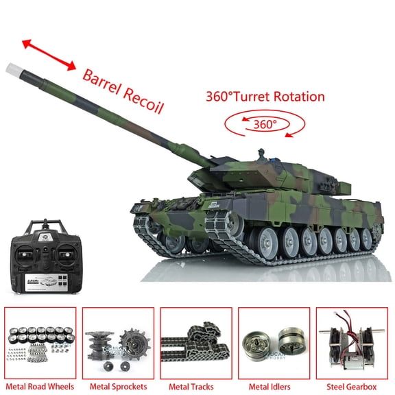 Henglong 1/16 7.0 Leopard2A6 RC Tank 3889 Barrel Recoil Metal Tracks W/ Rubbers