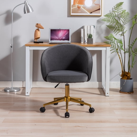 Hengming Home Office Computer Desk Chair ,Velvet Accent Armchair,Adjustable Swivel Task Stool with Gold Plating Base