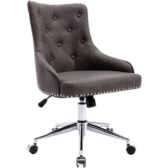 Hengming Office Desk Chair with Mid-Back Modern Tufted PU Leather Computer Chair Swivel Height Adjustable Accent Chair with Wheels and Metal Base with Arms for Study Living Bedroom