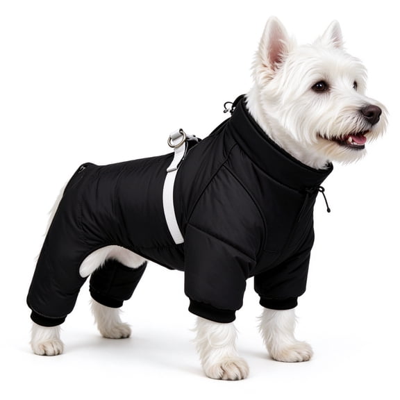 Hengshan Dog Winter Snowsuit, Full Coverage 4-Legged Dog Coat, Sherpa Lined Warm Dog Jacket with Back Zipper & Reflective Leash Strap, Water Resistant Cold Weather Pet Apparel for Small Dogs