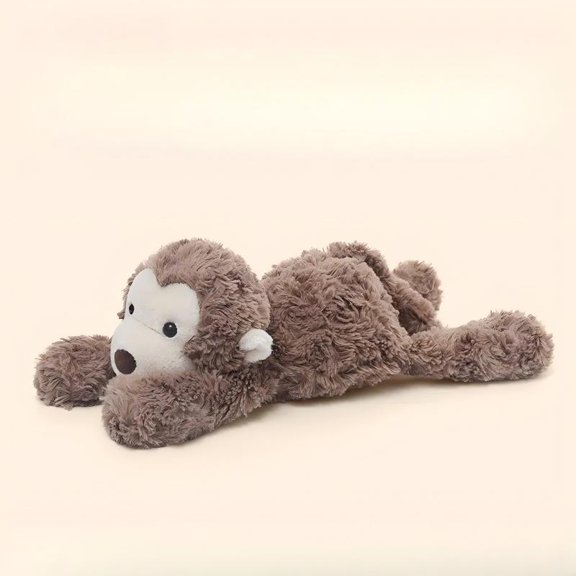 Hengshan Monkey Stuffed Animal, Soft Curly Brown Monkey Plush Toy, Cute Lying Gorilla Doll with Cream Face, Cuddle Companion Gift for Kids Boys Girls