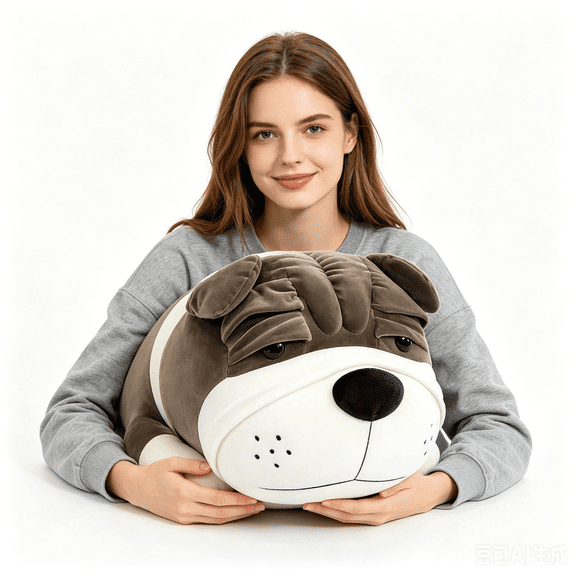 Hengshan Shar Pei Dog Plush Toy, Lying Down Bulldog Stuffed Animal Pillow, Cute Wrinkly Face Puppy Plush Doll, Soft Long Body Cuddle Buddy for Kids Adults, 4 Sizes & 2 Colors Available