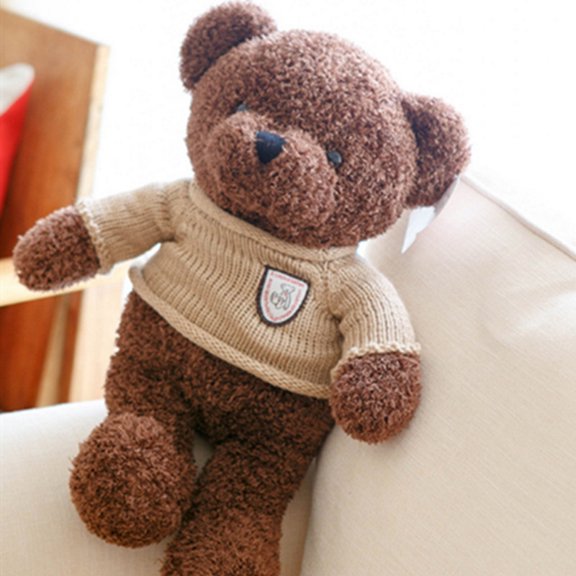 Hengshan Teddy Bear Plush Toy, Cute Stuffed Teddy Bear Doll with Knitted Sweater, Soft Curly Bear Stuffed Animal, Cuddle Buddy for Kids Boys Girls, 2 Colors Multiple Sizes