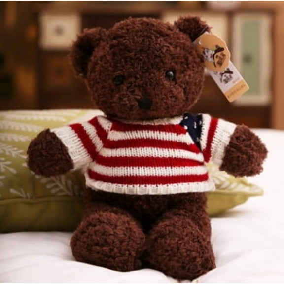 Hengshan Teddy Bear Plush Toy, Cute Stuffed Teddy Bear Doll with Knitted Sweater, Soft Curly Bear Stuffed Animal, Cuddle Buddy for Kids Boys Girls, 2 Colors Multiple Sizes