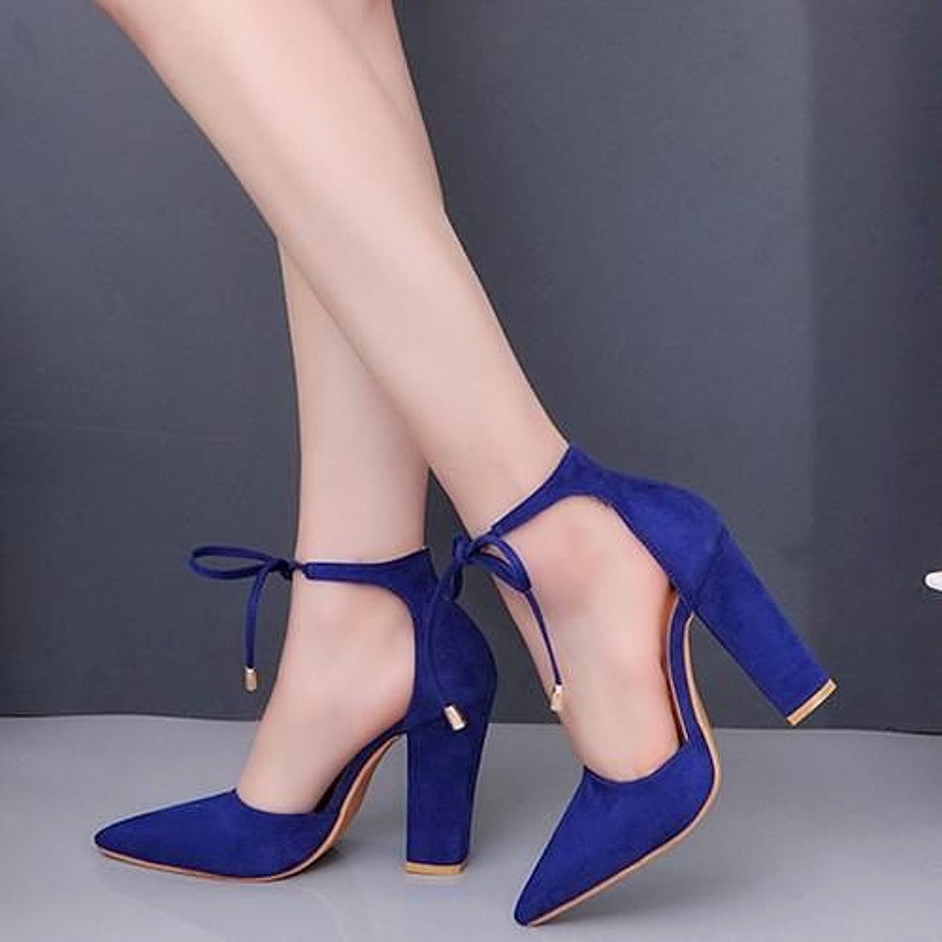 Hengsong Women s Iconic Pointy Toe Lace Up Ankle Wrap Block High Heel Comfortable D Orsay Pumps Royal Blue 6.5 37 Walmart
