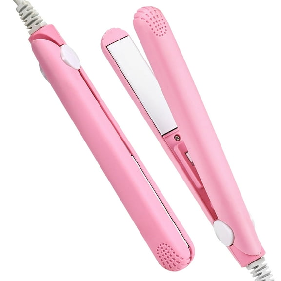 Hengswere Mini Hair Curler,2-in-1 Portable Curler and Straightener,Applicable to All Hair Styles,Pink