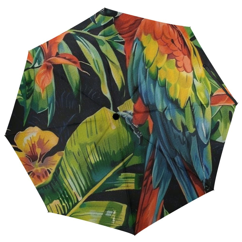 Hengt Parrots Tropical Leaves Flowers Three-Fold Automatic Umbrella ...