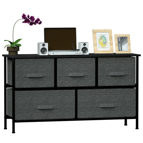 Hengu 2 Tier 5-Drawer Organizer, Fabric Storage Tower Cabinet Bin Organizer for Clothing Blankets Plush Toy, Gray