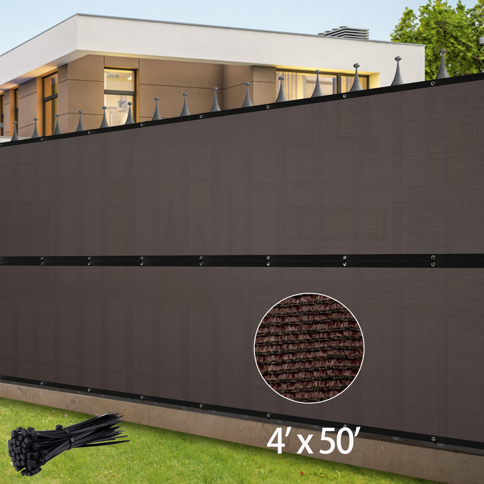 Hengu 4' x 50' Outdoor Privacy Fence Screen, Brown Windscreen Shade ...