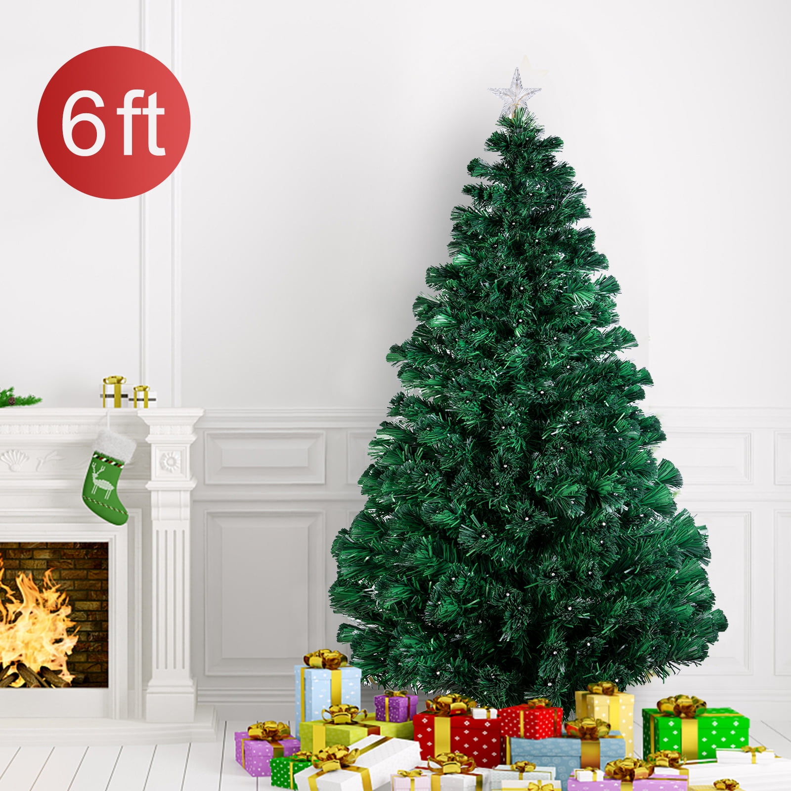 Hengu 6ft Pre-Lit Fiber Optic Artificial Christmas Tree with Multicolor ...