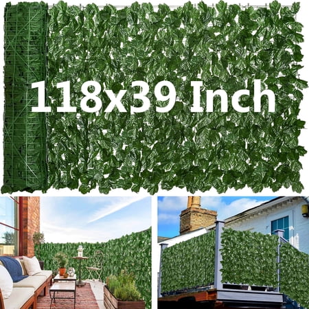 Hengu Ivy Privacy 39” x 118” Green Fence Screen, UV-Proof Lifelike Leaves