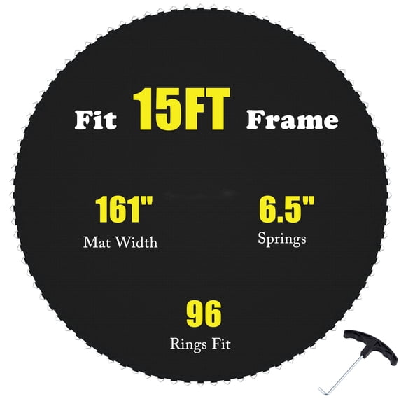 Hengu Trampoline Replacement Mat, Fits 15 ft Round Trampoline Frame with 96 V-Rings, Using 6.5" Springs 161" Premium Jumping Mat (Excluding Frame and Spring)-MAT ONLY