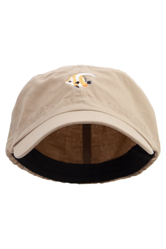 Heniochus Logo Embroidered Big Size Fitted Ripstop Cotton Military Army Cap - Khaki 2XL-3XL