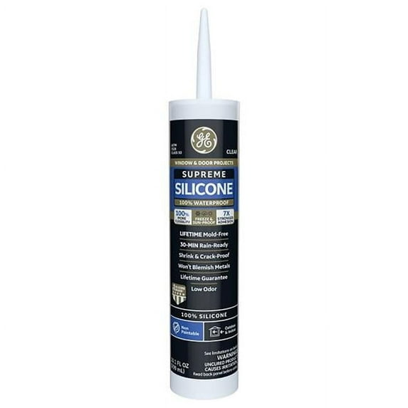 GE Silicone Sealant Supreme - Clear, Durable, Cartridge, Doors and Window Sealant, 1 Piece