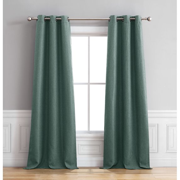 Henley Faux Linen Room Darkening 76 x 96 in. Grommet Curtain Panel Pair, Grey Teal