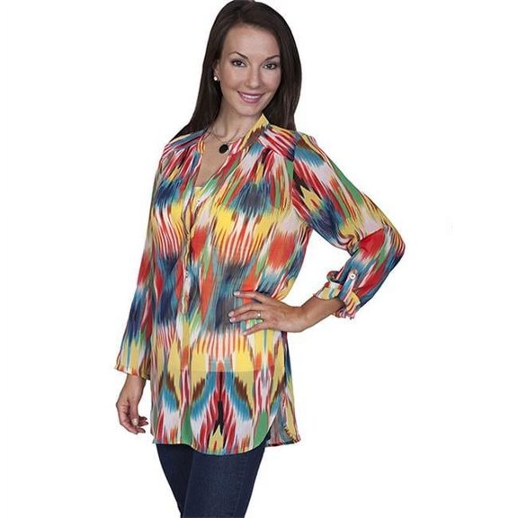 Henley Front Button Shirt- Multi - Medium