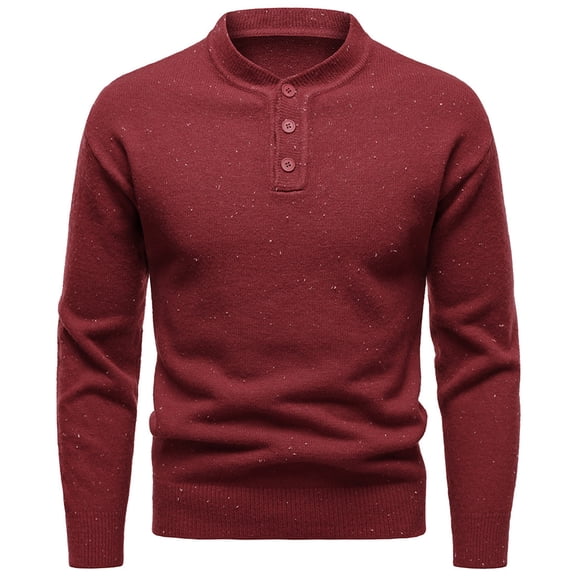 Henley Knit Sweater for men Long Sleeve Soft Pullover Shirt classic fit Button Soft Fall Winter Tops Casual Comfy Tops (M, Red)