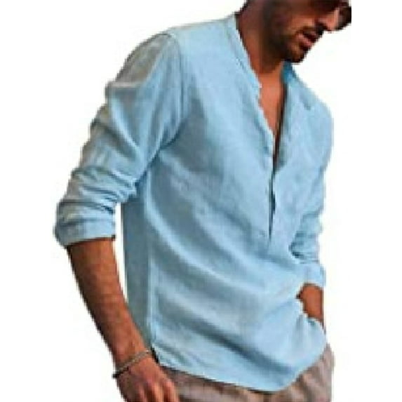 Frontwalk Mens Regular Fit Long Sleeve Shirts Button Down Casual Tunic Shirt Men Vintage Party Tops Light Blue XL
