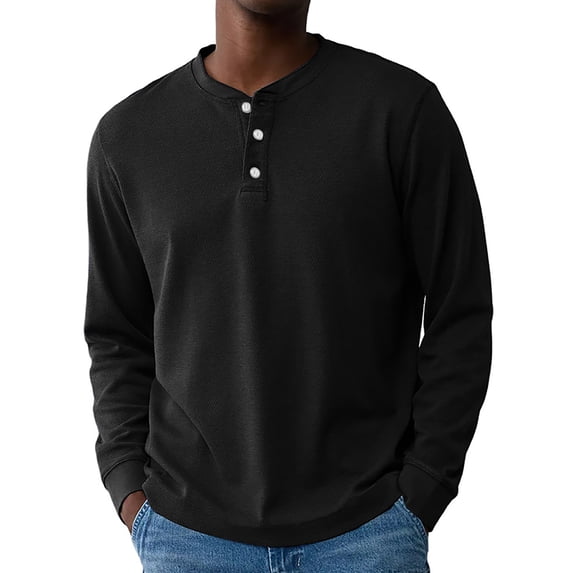 Henley Neck T-Shirt Men Basic Breathable Men's Long Sleeve Tops Tee Shirts Spring Casual Solid Color Button T Shirts